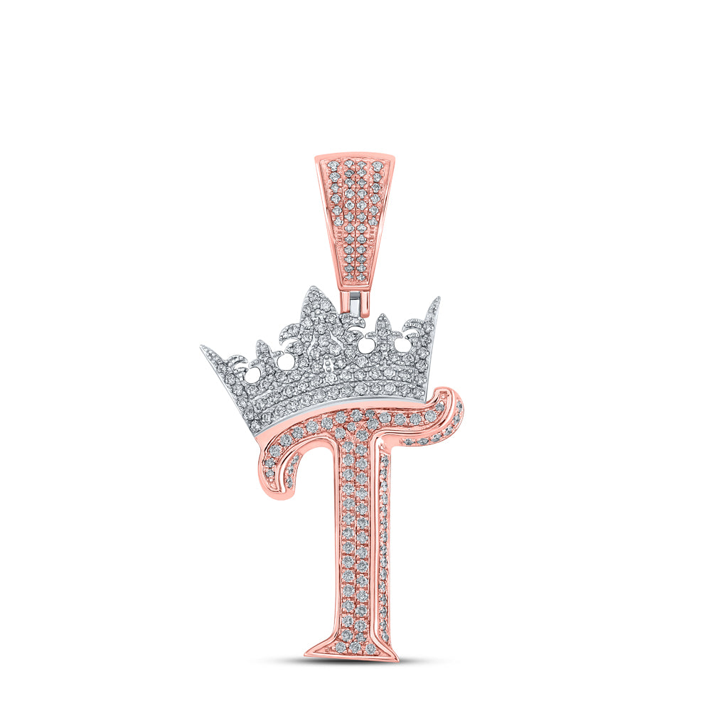 1 CTW-DIA ANA M CROWN INITIAL "T" MENS PENDANT