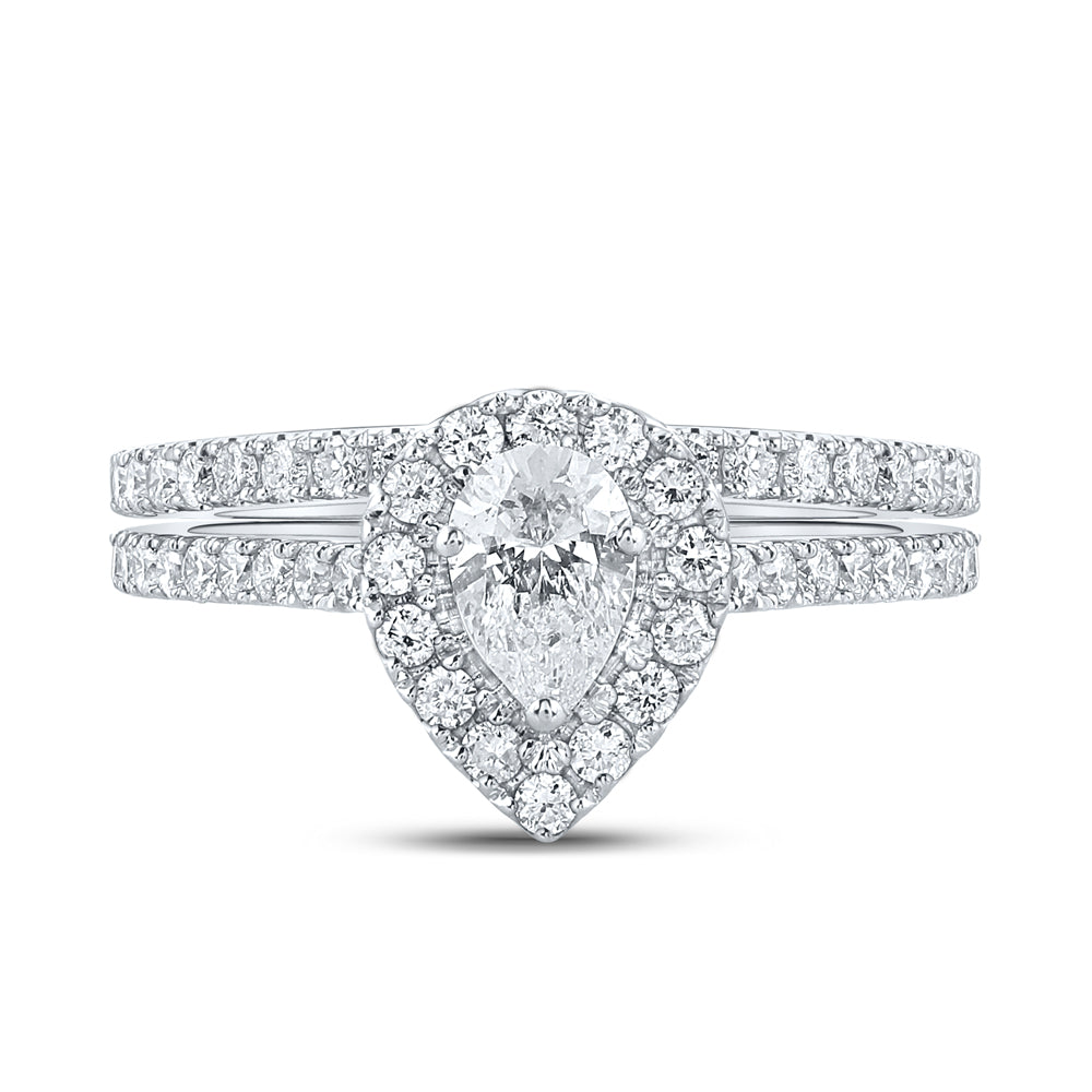 1CTW-DIA ANA M 1/3CT-CPEAR SINGLE HALO BRIDAL SET RING