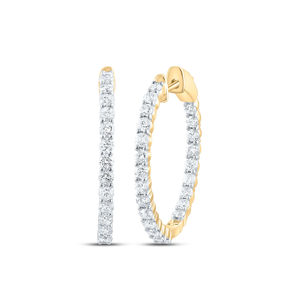 10K Yellow Gold 1 1/2 CTW-Natural Diamond Hoops Earring 4.25 Gram