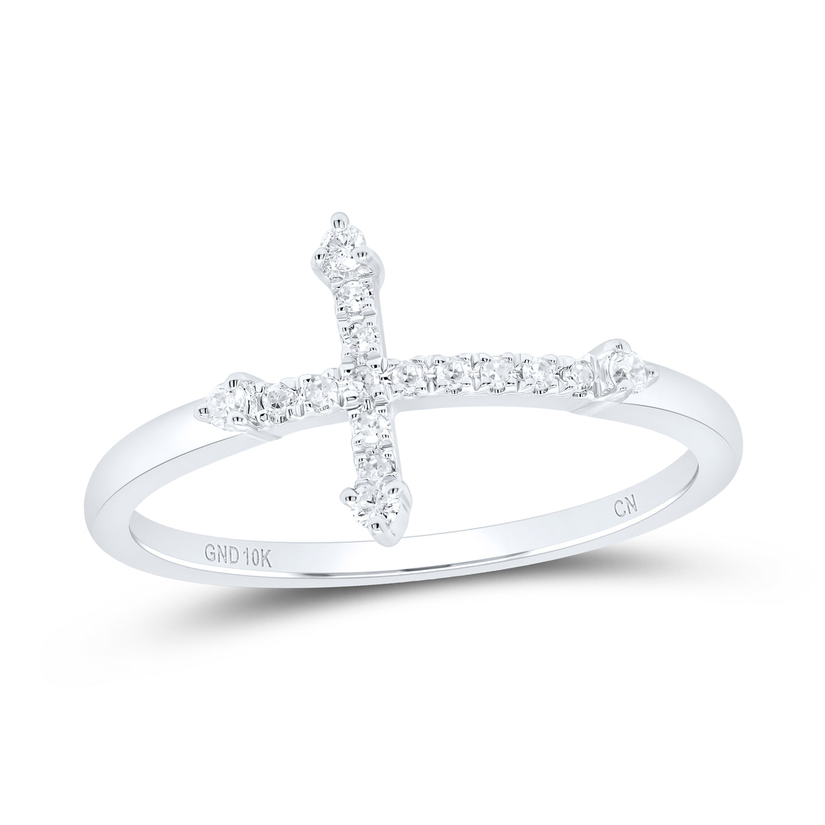 10K White Gold 1/10 CTW-Natural Diamond Cross Ring 1.6 Gram