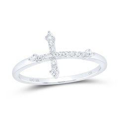 10K White Gold 1/10 CTW-Natural Diamond Cross Ring 1.6 Gram