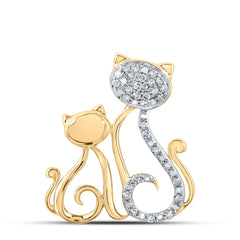 10K Yellow Gold 1/8 CTW-Natural Diamond Mom Child Cat Pendant 1.67 Gram