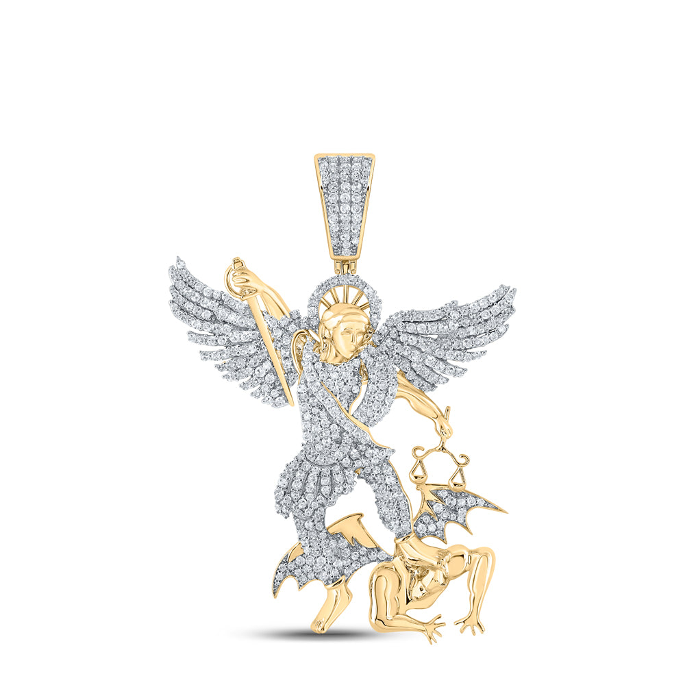 10K Yellow Gold 1 1/5 CTW-Natural Diamond St. Michael Mens Charm 10.32 Gram