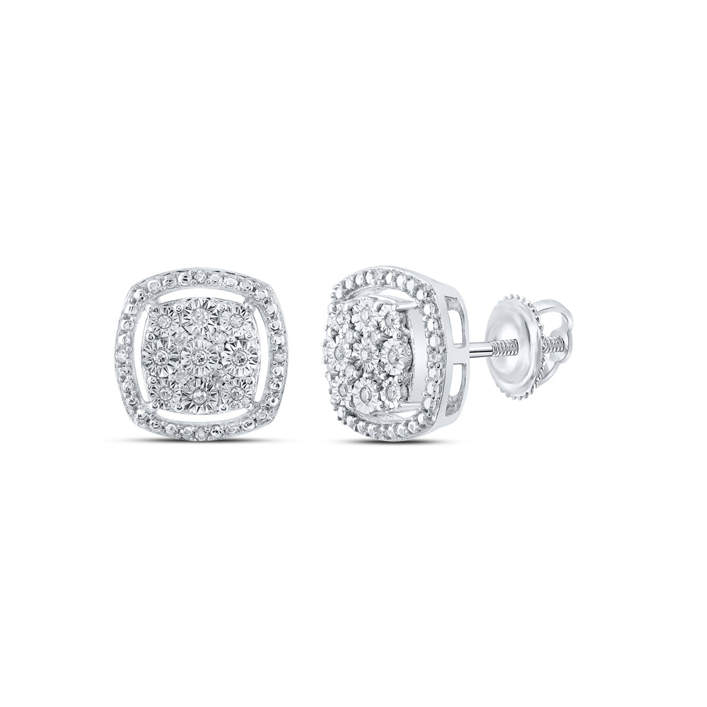 Sterling Silver 1/10 CTW-Natural Diamond Gift Cushion Earring 2.39 Gram