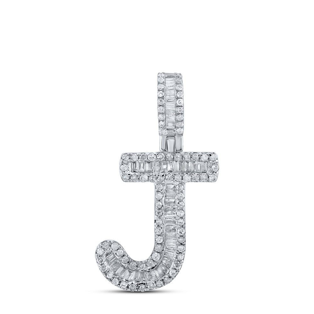 10K White Gold 3/8 CTW-Natural Diamond Mens Initial "J" Pendant 1.63 Gram