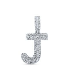 10K White Gold 3/8 CTW-Natural Diamond Mens Initial "J" Pendant 1.63 Gram