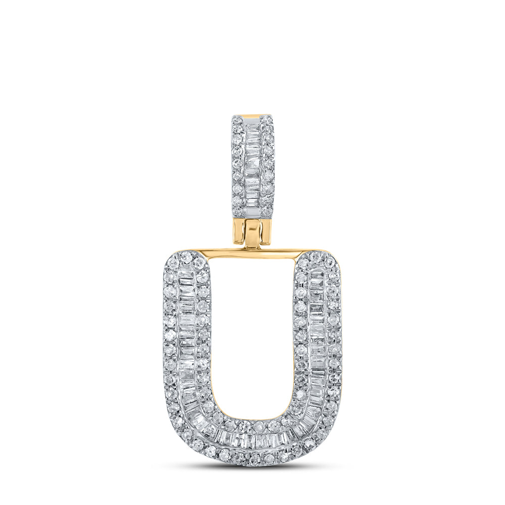 10K Yellow Gold 3/8 CTW-Natural Diamond Mens Initial "U" Pendant 2.01 Gram