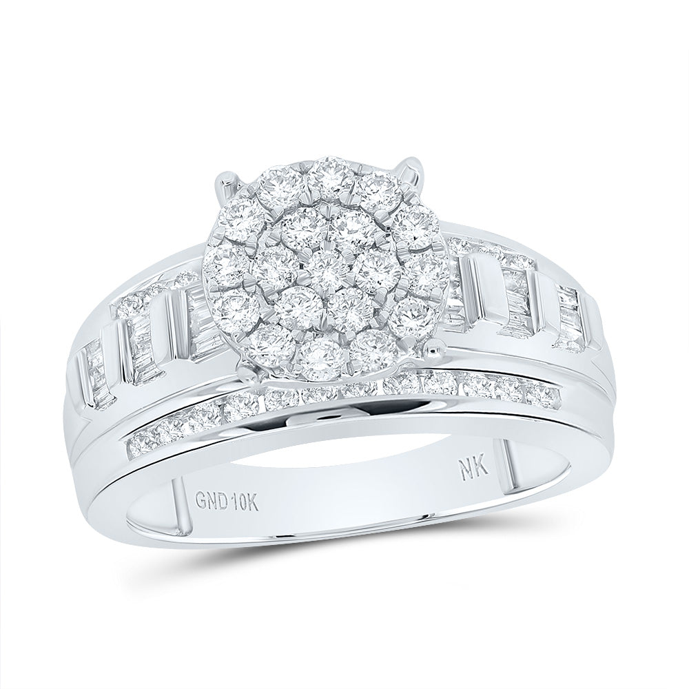 10K White Gold 1 CTW-Natural Diamond Fashion Round Ring S10 4.91 Gram