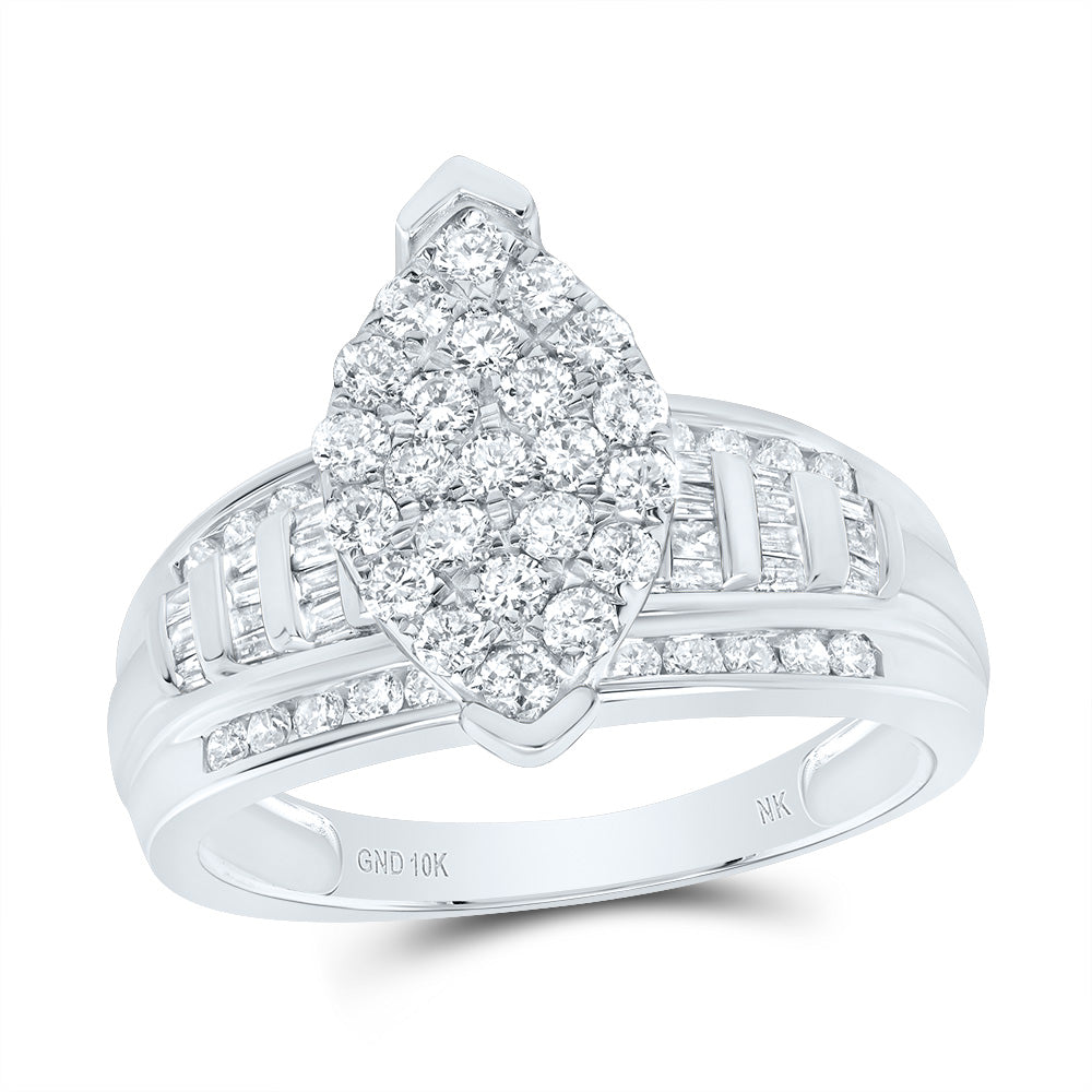 10K White Gold 1 CTW-Natural Diamond Fashion Marquise Ring S8 5.1 Gram