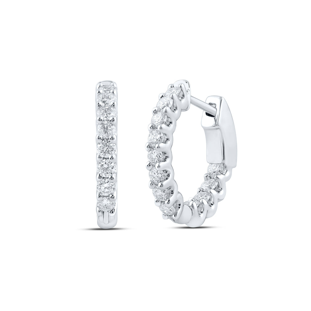 14K White Gold 1 CTW-Natural Diamond Hoops Earring 4.53 Gram
