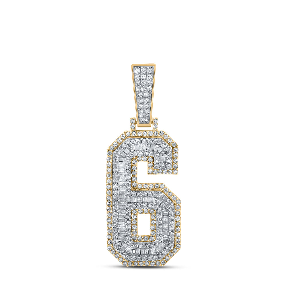 10K Two-Tone Gold 1 5/8 CTW-Natural Diamond Number "6" Mens Charm 8.71 Gram