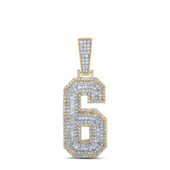 10K Two-Tone Gold 1 5/8 CTW-Natural Diamond Number "6" Mens Charm 8.71 Gram