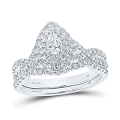 14K White Gold 1 CTW-Natural Diamond 1/5 Ct-Cpear Bridal Set Double Halo 5.19 Gram