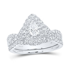 1 CTW-DIA ANA M 1/3CT-CPEAR BRIDAL SET DOUBLE HALO