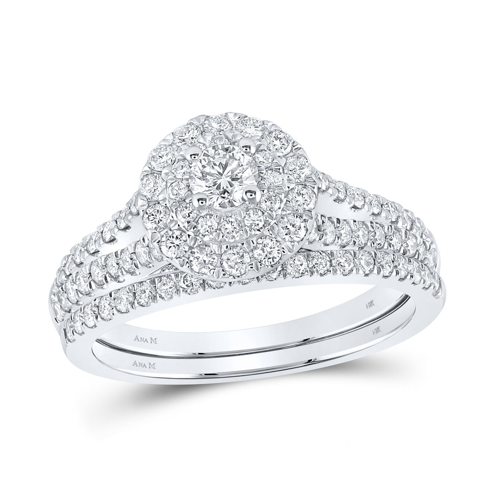 14K White Gold 1 CTW-Natural Diamond 1/5 Ct-Crd Bridal Set Double Halo 4.89 Gram