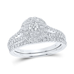 14K White Gold 1 CTW-Natural Diamond 1/5 Ct-Crd Bridal Set Double Halo 4.89 Gram