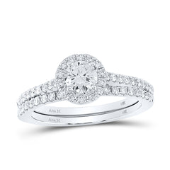 14K White Gold 1 CTW-Natural Diamond 1/2 Ct-Crd Bridal Set Single Halo 3.62 Gram