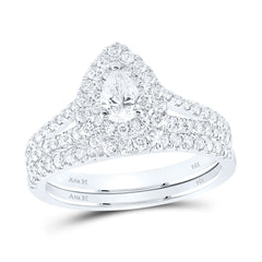 1 CTW-DIA ANA M 1/3CT-CPEAR BRIDAL SET DOUBLE HALO