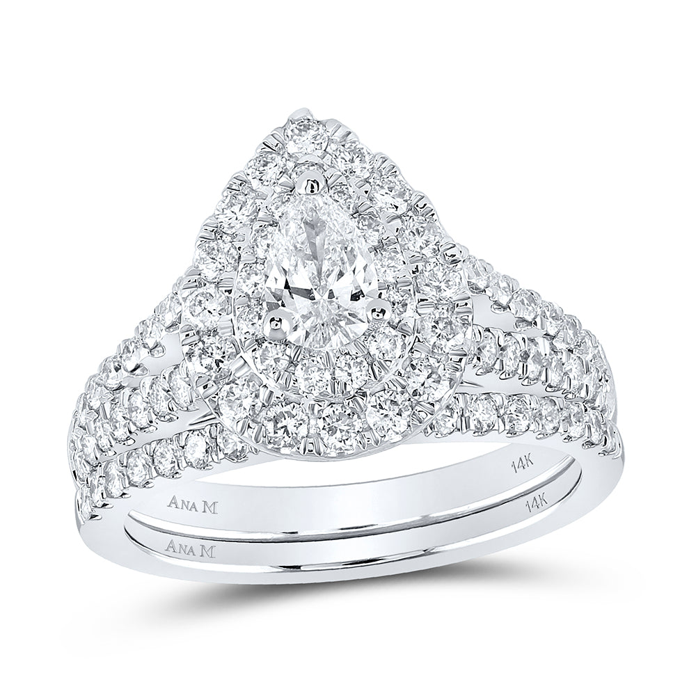 1 1/2CTW-DIA ANA M 3/8CT-CPEAR BRIDAL SET DOUBLE HALO