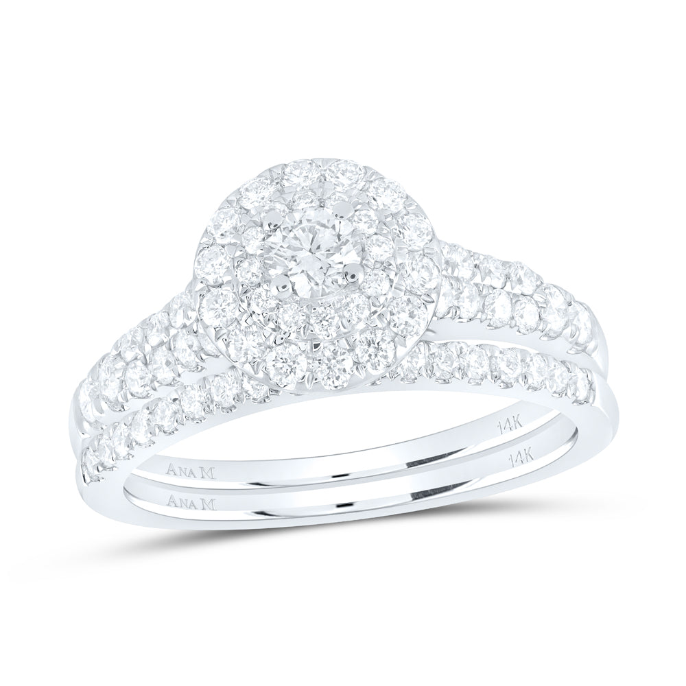14K White Gold 1 CTW-Natural Diamond 1/5 Ct-Crd Bridal Set Double Halo 4.77 Gram