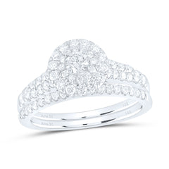 14K White Gold 1 CTW-Natural Diamond 1/5 Ct-Crd Bridal Set Double Halo 4.77 Gram