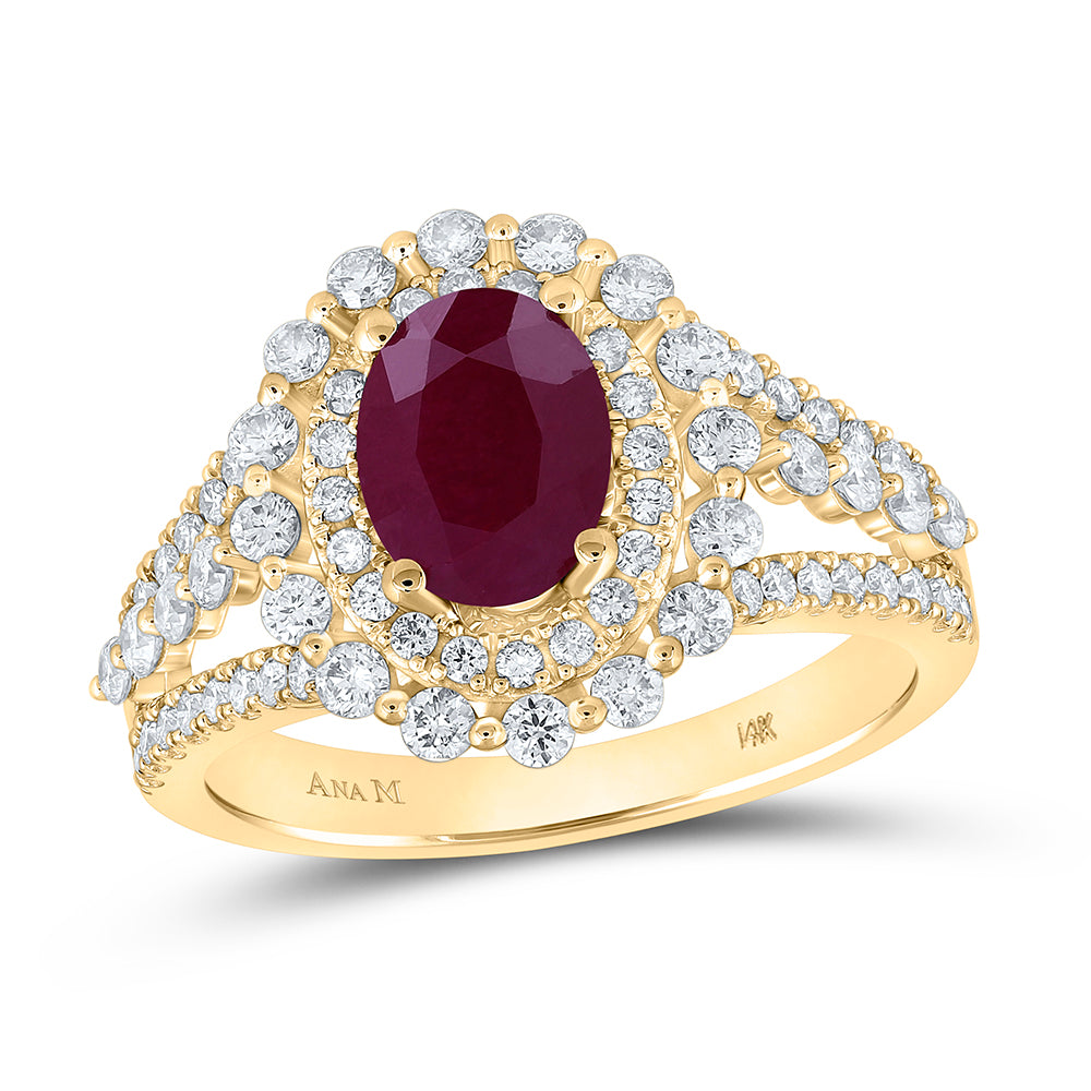 7/8CTW-DIA ANA M 8x6 MM RUBY-OVAL NAT GEM RING