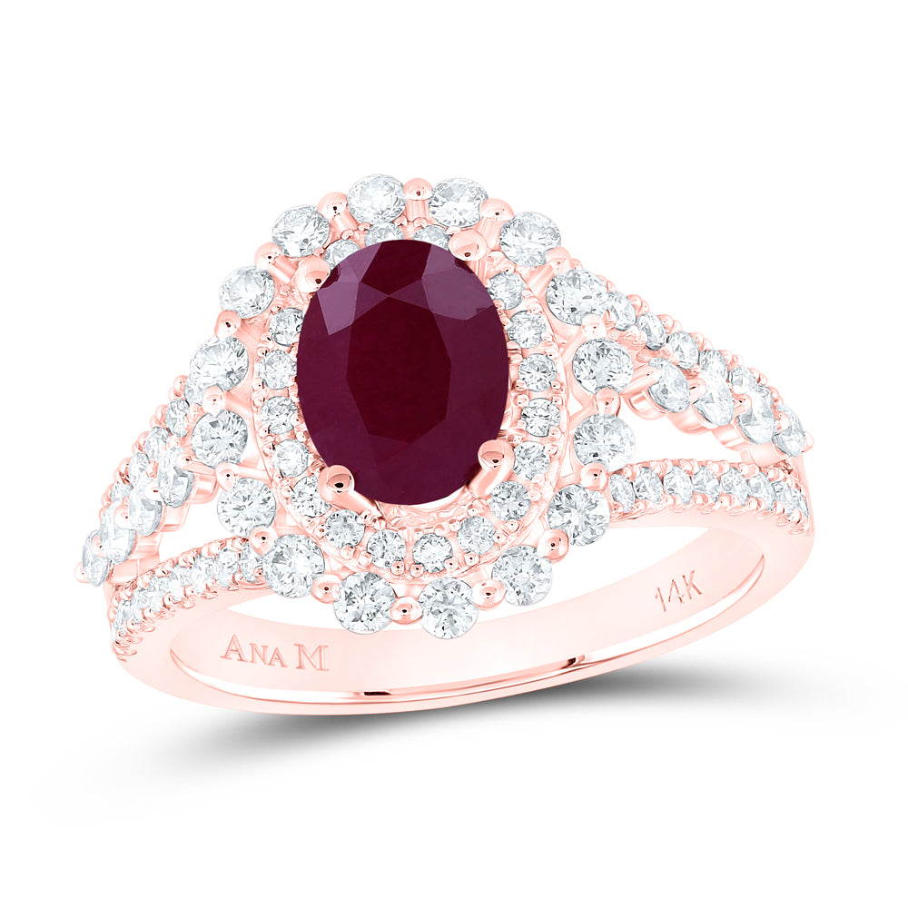 7/8CTW-DIA ANA M 8x6 MM RUBY-OVAL NAT GEM RING