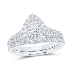 14K White Gold 1 CTW-Natural Diamond 1/5 Ct-Cpear Bridal Set Double Halo 5.16 Gram