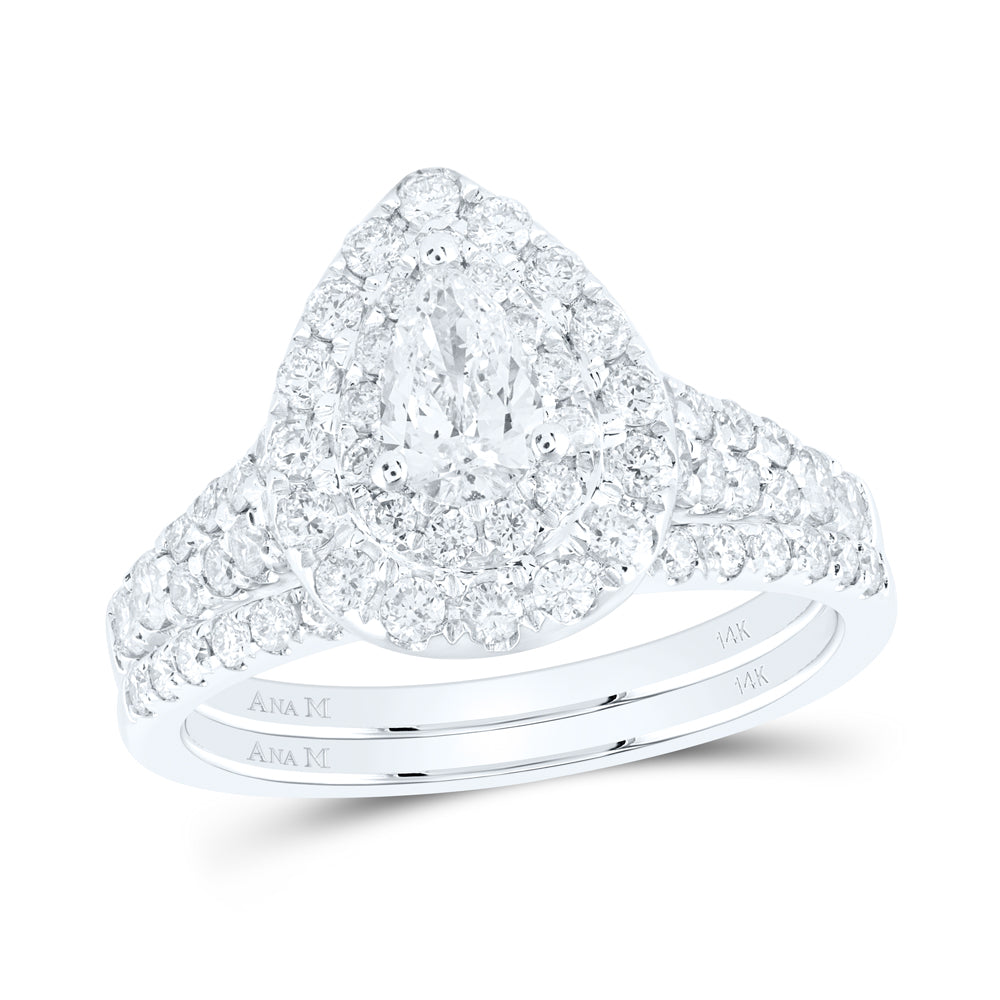 1 1/2CTW-DIA ANA M 3/8CT-CPEAR BRIDAL SET DOUBLE HALO