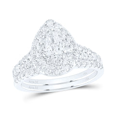1 1/2CTW-DIA ANA M 3/8CT-CPEAR BRIDAL SET DOUBLE HALO