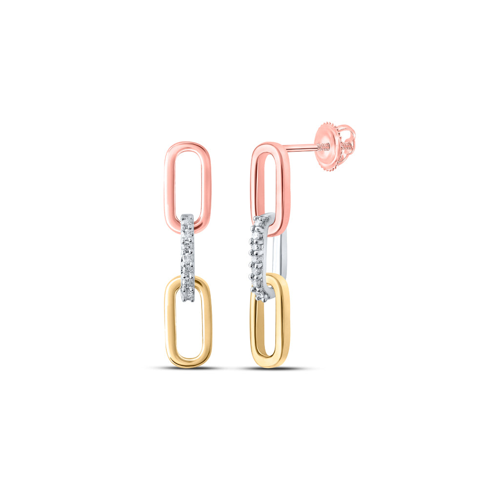 10K Tri-Tone Gold 1/10 CTW-Natural Diamond Gift Earring 2.57 Gram