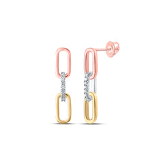 10K Tri-Tone Gold 1/10 CTW-Natural Diamond Gift Earring 2.57 Gram