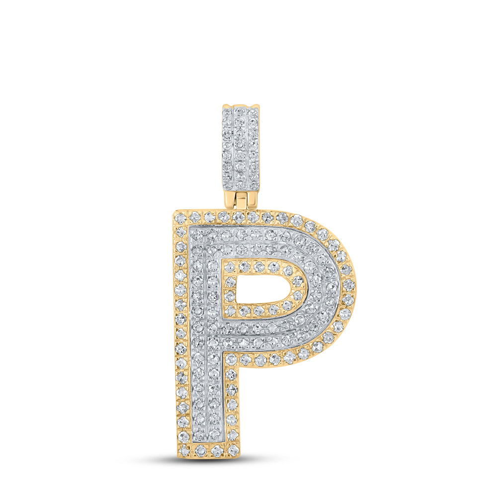 10K Two-Tone Gold 1/2 CTW-Natural Diamond Mens Initial "P" Pendant 2.96 Gram