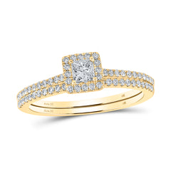 14K Yellow Gold 1/2 CTW-Natural Diamond 1/5 Ct-Cpr Bridal Set Single Halo 2.59 Gram