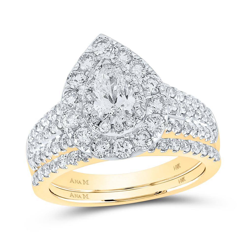 2CTW-DIA ANA M 1/2CT-CPEAR BRIDAL SET 2 HALO