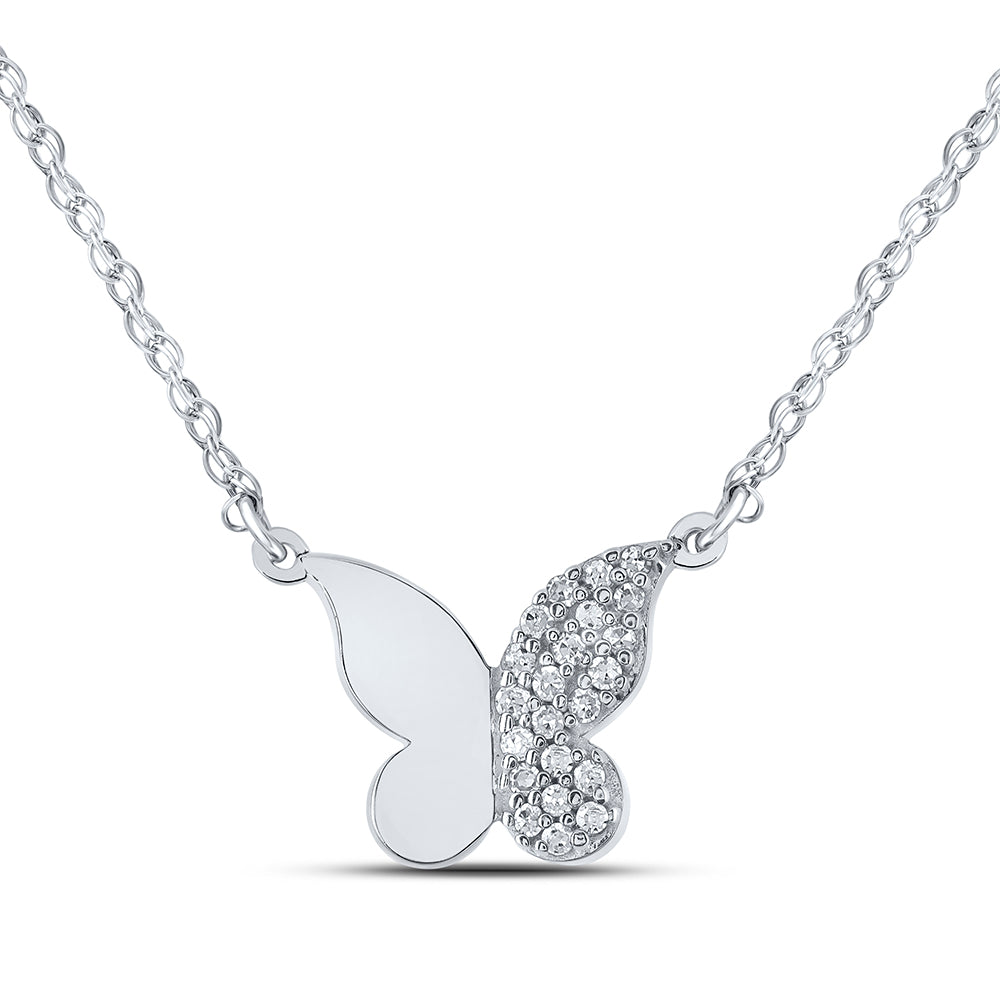 10K White Gold 1/8 CTW-Natural Diamond Butterfly Gift Necklace 0.79 Gram