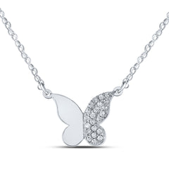 10K White Gold 1/8 CTW-Natural Diamond Butterfly Gift Necklace 0.79 Gram
