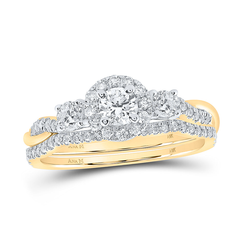 3/4CTW-DIA ANA M 1/4CT-CRD BRIDAL SET SINGLE HALO