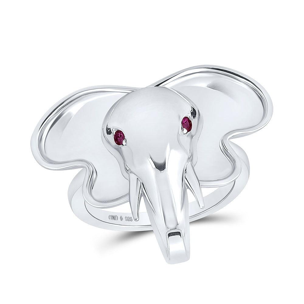Sterling Silver 0.03 CTW-Natural Diamond Ruby Natural Gem Elephant Ring 5.14 Gram