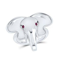 Sterling Silver 0.03 CTW-Natural Diamond Ruby Natural Gem Elephant Ring 5.14 Gram