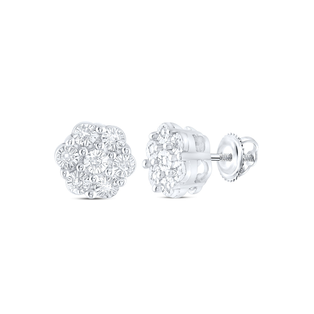 Sterling Silver 1/20 CTW-Natural Diamond Gift Flower Earring 1.28 Gram
