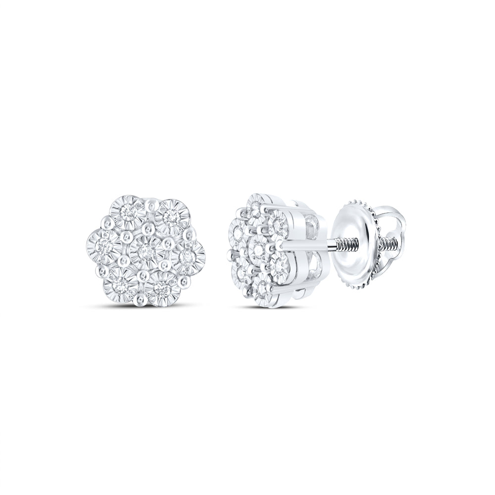Sterling Silver 1/10 CTW-Natural Diamond Gift Flower Earring 1.6 Gram