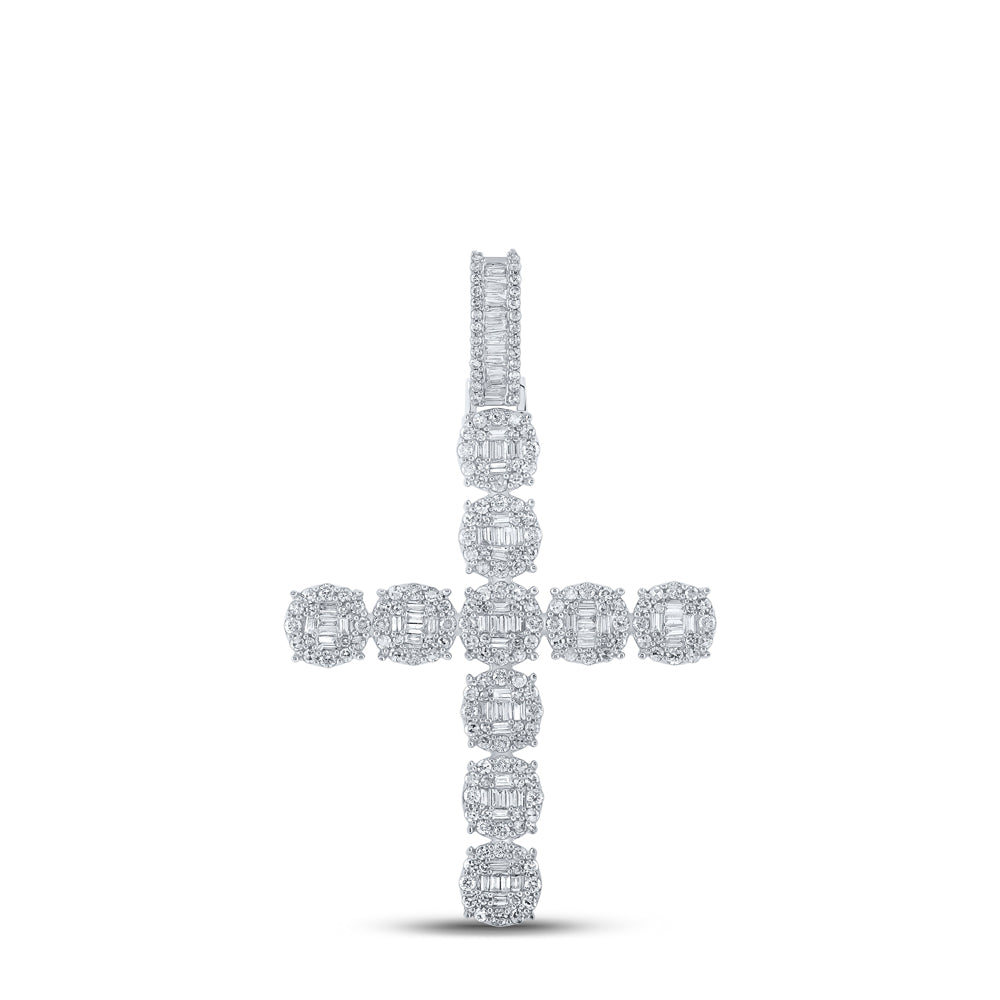10K White Gold 1 7/8 CTW-Natural Diamond Cross Mens Charm 6.14 Gram