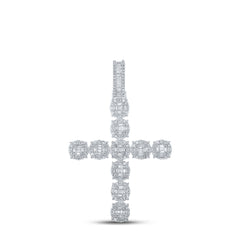 10K White Gold 1 7/8 CTW-Natural Diamond Cross Mens Charm 6.14 Gram