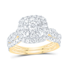 10K Yellow Gold 1 1/2 CTW-Natural Diamond 1/5 Ct-Crd Double Halo Bridal Set 4.33 Gram