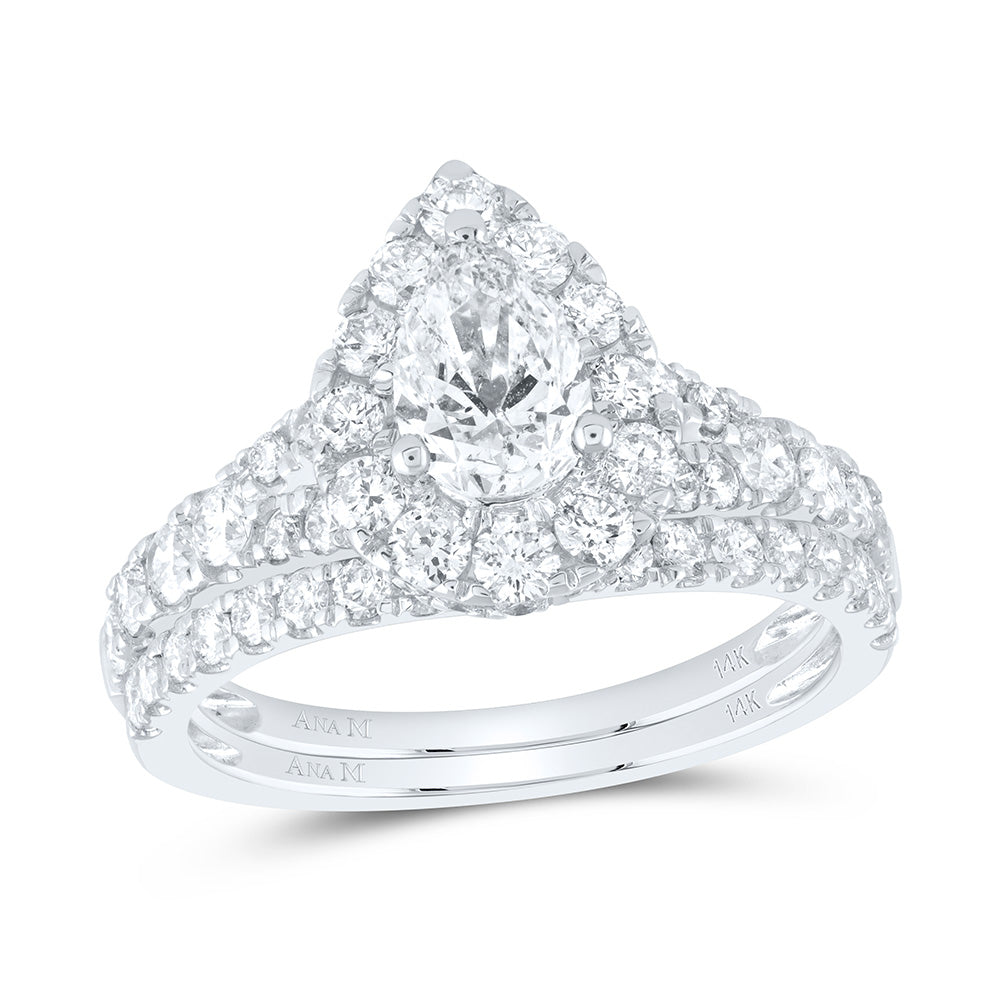 2CTW-DIA ANA M 3/4CT-CPEAR BRIDAL SET 1 HALO