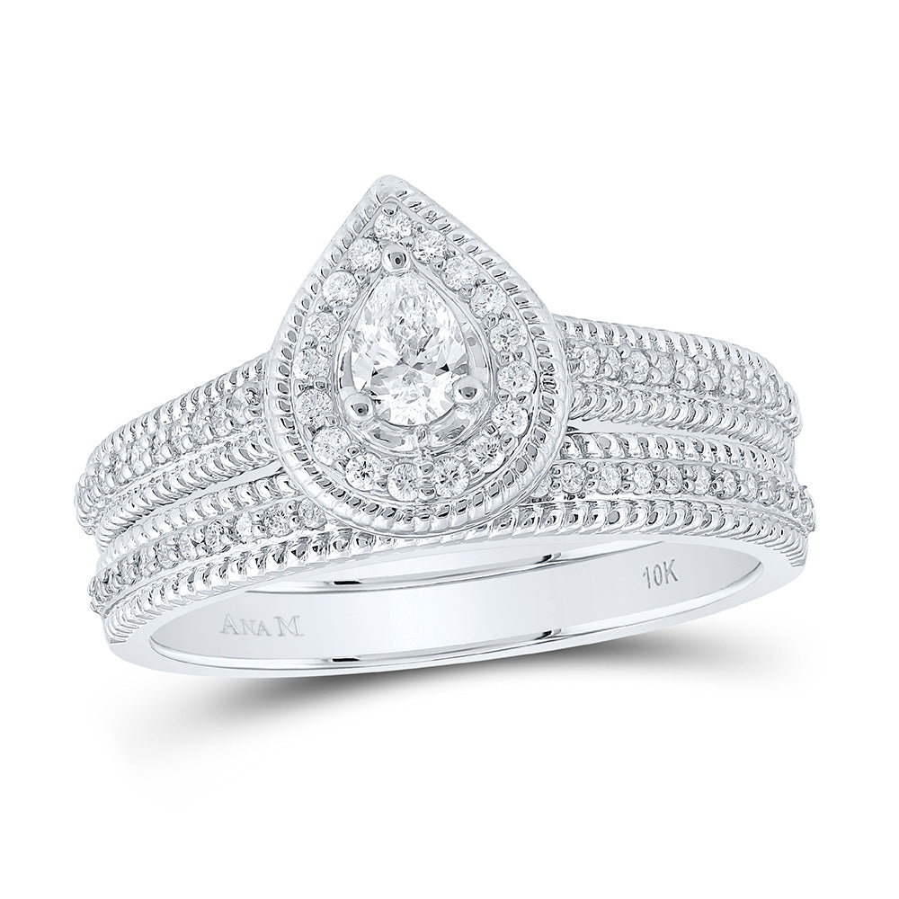 1/2CTW-DIA ANA M 1/5CT-CPEAR BRIDAL SET
