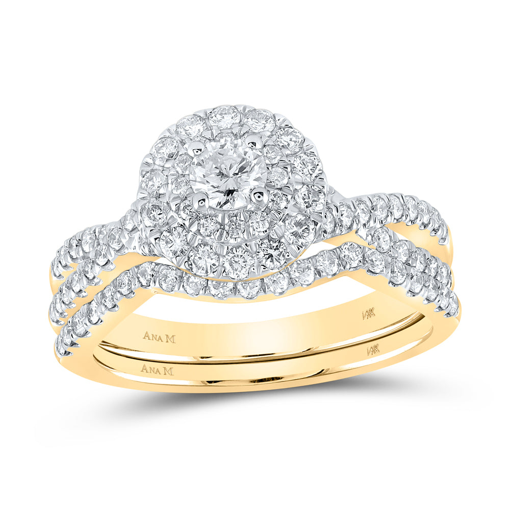 14K Yellow Gold 1 CTW-Natural Diamond 1/5 Ct-Crd Bridal Set Double Halo 5.38 Gram