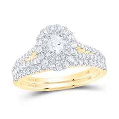 14K Yellow Gold 1 CTW-Natural Diamond 1/5 Ct-Coval Bridal Set Double Halo 5.07 Gram