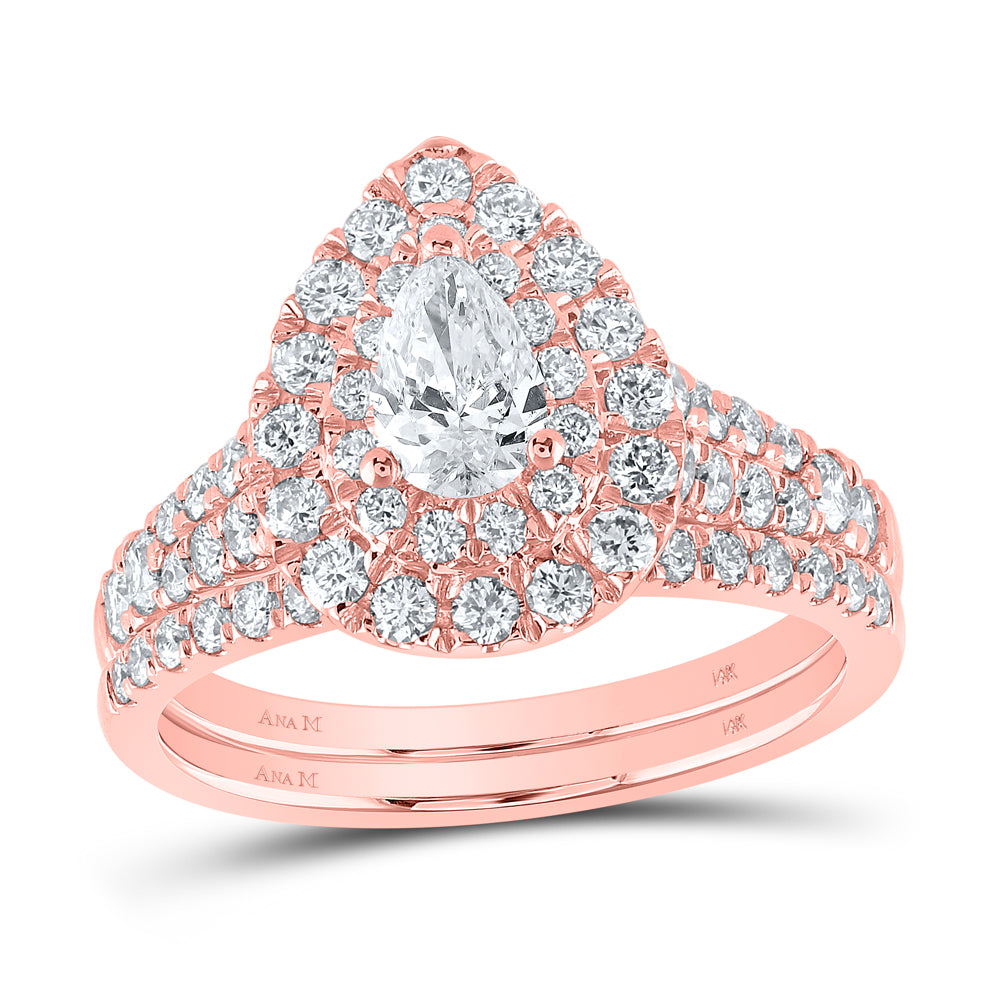 1 1/2CTW-DIA ANA M 3/8CT-CPEAR BRIDAL SET DOUBLE HALO